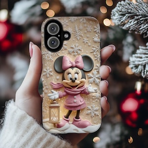 Custodia per telefono con effetto 3D di Minnie Mouse, design natalizio 3D dei cartoni animati, custodia natalizia di Minnie Mouse per iPhone 16 15 14 Magsafe, Samsung S25, 442,8