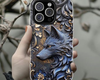 Funda para teléfono con diseño de lobo gótico oscuro en 3D, diseño floral gótico para iPhone 16, 15, 14 y 13 Pro, con Magsafe y Samsung Galaxy S24, 465.2