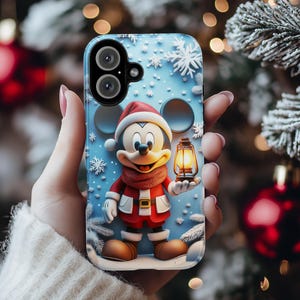 Weihnachten Weihnachtsmann Mickey Mouse 3D Effekt Handyhülle, Cartoon Design, Mickey Xmas Phone Case für iPhone 16 15 14 MagSafe, Samsung S24, 442.17