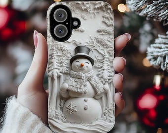 Snowman Winter Wonderland Phone Case, 3D Winter Landscape MagSafe for iPhone 16 15 14 13 12 Pro Max Plus, Samsung S25 Ultra, Pixel 9, 433.2