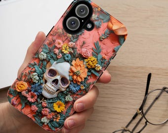 Handyhülle mit 3D-Design und Skelett-Anatomie, anatomisches Kunstdesign, Handyhülle mit Blumen- und Skelettmotiv für iPhone 16, 15 Pro Max, Samsung S24, 435.8
