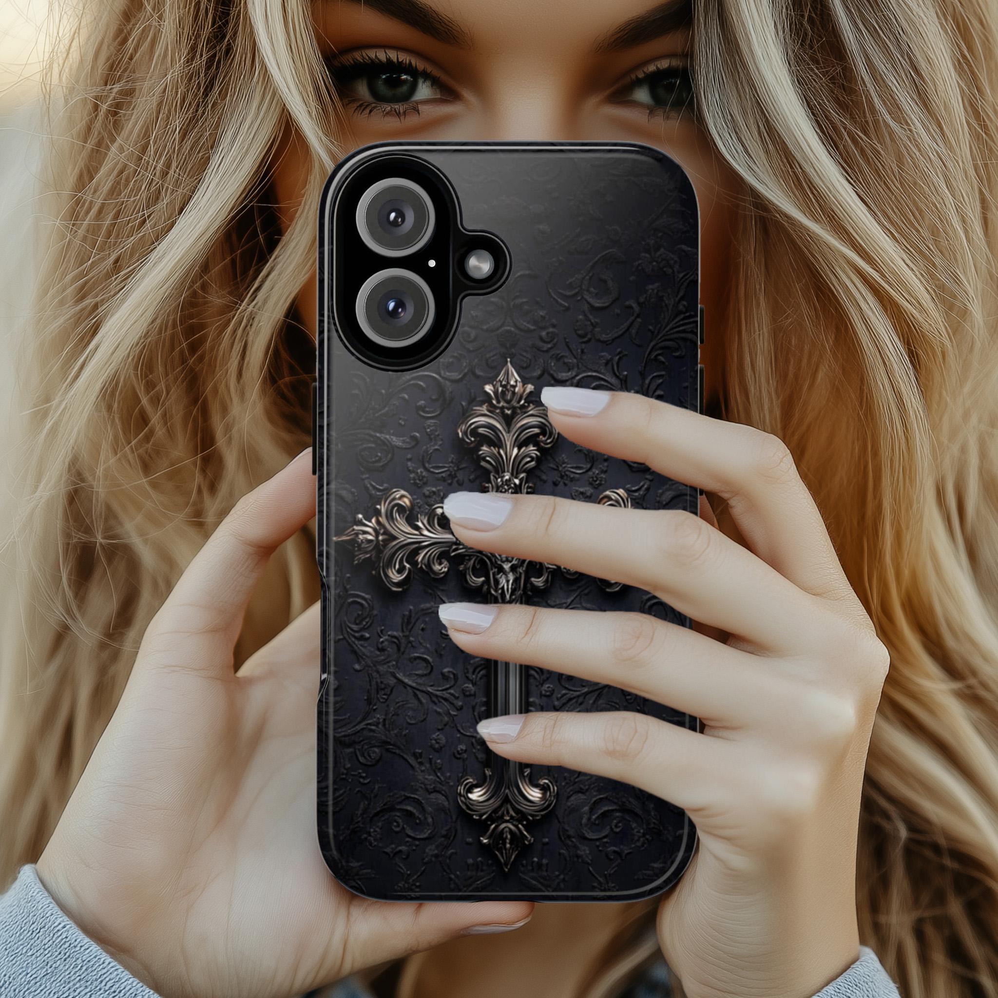 Dark Gothic Christian Cross Phone Case, Dark Academia Aesthetic