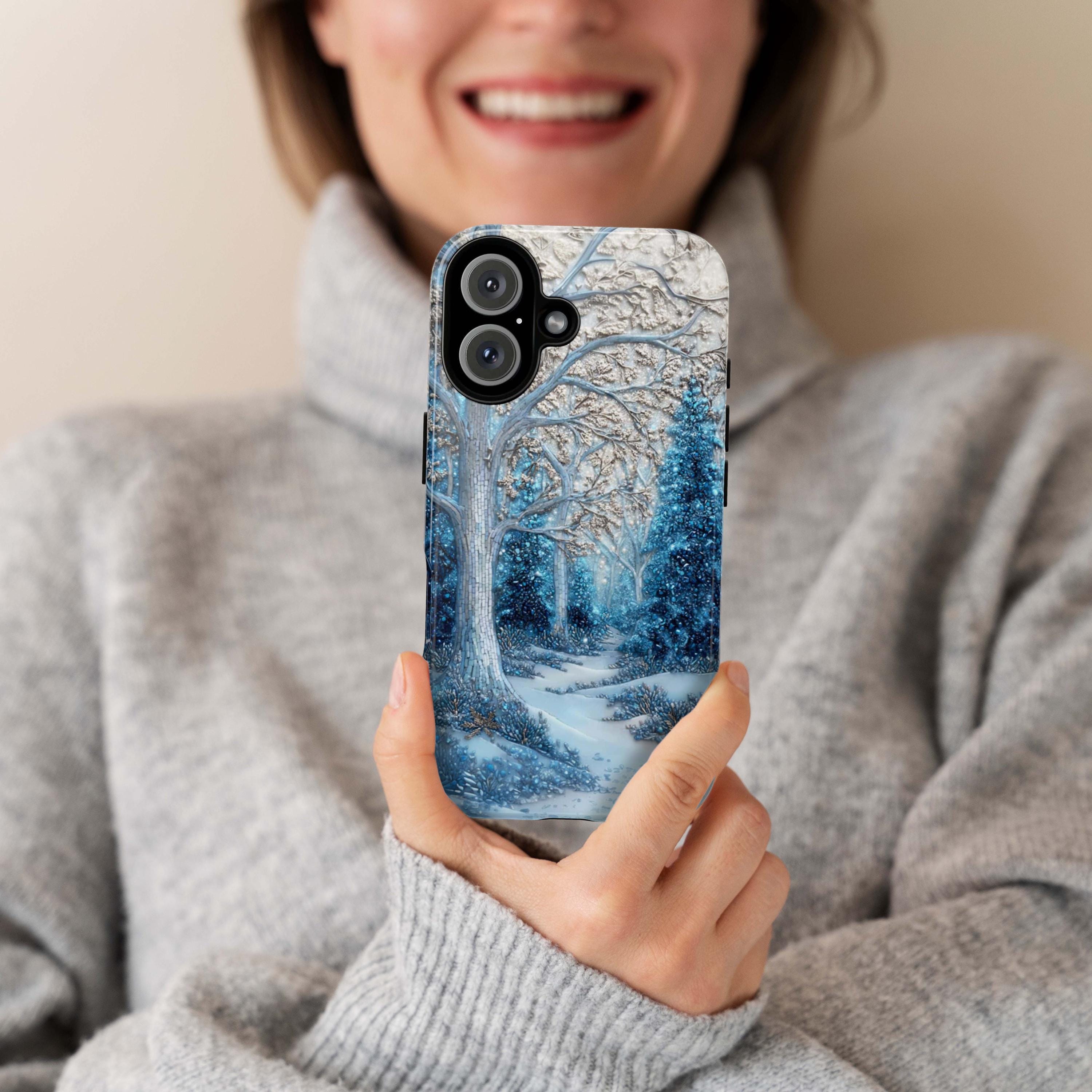 Winter Telephone Winter Forest Phone Case,cozy Holiday Mosaic Snowy Landscape, Frosty ...
