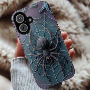 Halloween Spider 3D Phone Case, Creepy Spider Phone Cover, Spooky Horror Lovers for iPhone 16 15 14 13 Tough or Magsafe, Samsung, 475.6