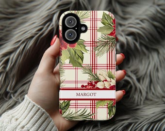 Personalized iPhone Case Holiday Holly Phone Case, Custom Xmas Phone Cover for iPhone 15 14 13 12 11 XR Pro Max Plus/Samsung Galaxy, 106.3