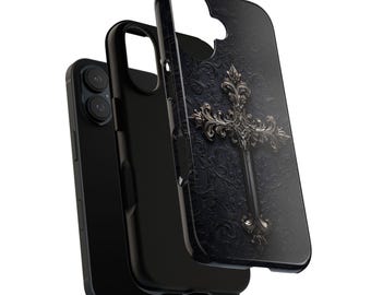 Dark Gothic Christian Cross Phone Case, Dark Academia Aesthetic