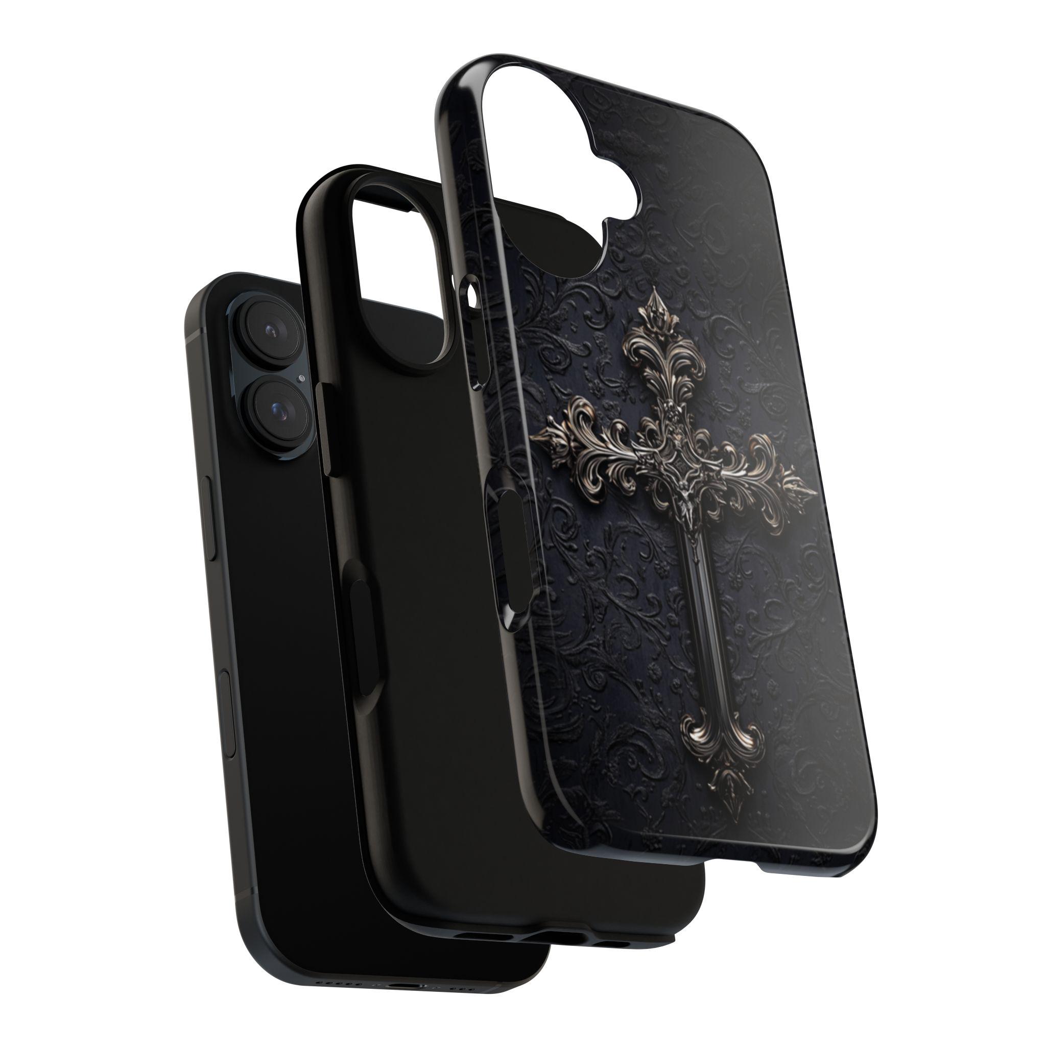 Dark Gothic Christian Cross Phone Case, Dark Academia Aesthetic