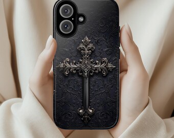Dark Gothic Christian Cross Phone Case, Dark Academia Aesthetic