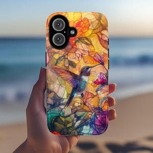 Hummingbird Stained Glass Phone Case, Perfect Gift For Bird Lovers Artistic Phonecase for iPhone 16 Magsafe, Samsung S25, 419.1