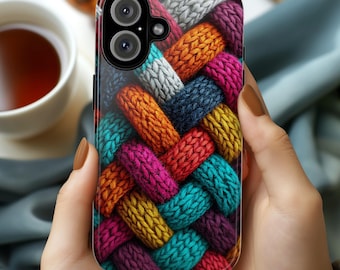 Colorful Cozy 3D Knitted Phone Case for Fall | Vibrant Autumn Knit Pattern Effect Cover for iPhone 16 15 Tough or Magsafe, Samsung, 452.18