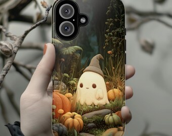 Fall Ghost Phone Case, Pumpkins & Forest Cover, Autumn Halloween Spooky Vibes for iPhone 16 15 14 Tough or Magsafe, Samsung, 475.12