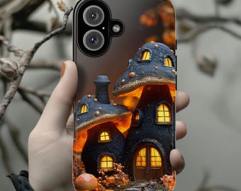 Fairycore Mushroom House Phone Case, Autumn Forest Fairy Design Cover for iPhone 17 16 15 Tough or Magsafe, Samsung, 480.9