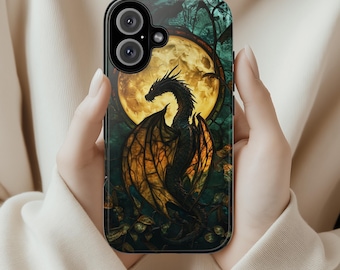 Mystical Dragon Stained Glass Phone Case, Gothic Cell Phone Cover for iPhone 15 14 13 12 11 Pro Max Plus / Samsung Galaxy S23 S22, 421.6