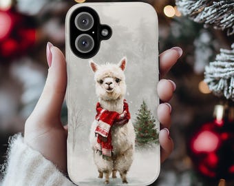 Cute Christmas Alpaca Phone Case with Snowy Winter Design, Funny  Animal Holiday Llama for iPhone 16 15 14 Tough or Magsafe, Samsung, 440.8
