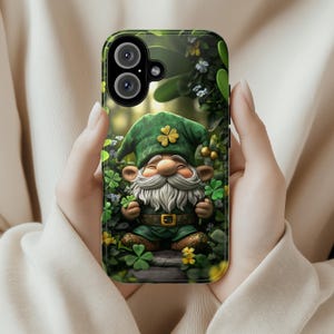 St. Patrick's Day Phone Case with Green Gnome and Shamrocks, Lucky Irish Inspired Cover for iPhone 16, 15, Samsung Galaxy S24, 457.1