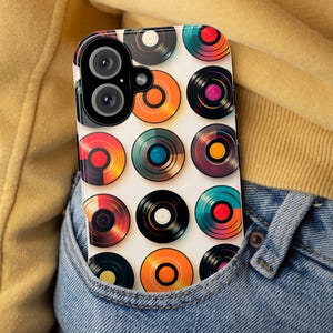 Retro Disco Schallplatte Handy Hülle, Musik Platte Handy, Retro Party Cover für iPhone 16 15 14 13 Pro Max Plus /Samsung Galaxy S25, 317
