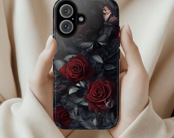 Dark Floral Red Rose Handyhülle, Gothic Dark Academia Handyhülle, künstlerische Schutzhülle für iPhone Magsafe, Samsung, 422.4