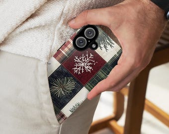 Cozy Xmas Plaid Handyhülle, Festliche Weihnachten Urlaub Kariert Snowy Handyhülle für iPhone 15 14 13 12 Pro Max Plus, Galaxy S25, 426.2