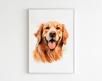 Golden Retriever Poster Haustier Hunde Portrait Hund Wohndekor Retro Print Druck Digital Art Digitaldruck Wanddekoration Haustier Wandkunst