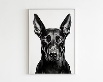 Vintage Haustier Poster Dobermann Portrait Hund Wohndekor Digital Art Print Digitaldruck Wanddekoration Haustier Wandkunst Wohnzimmer Bild