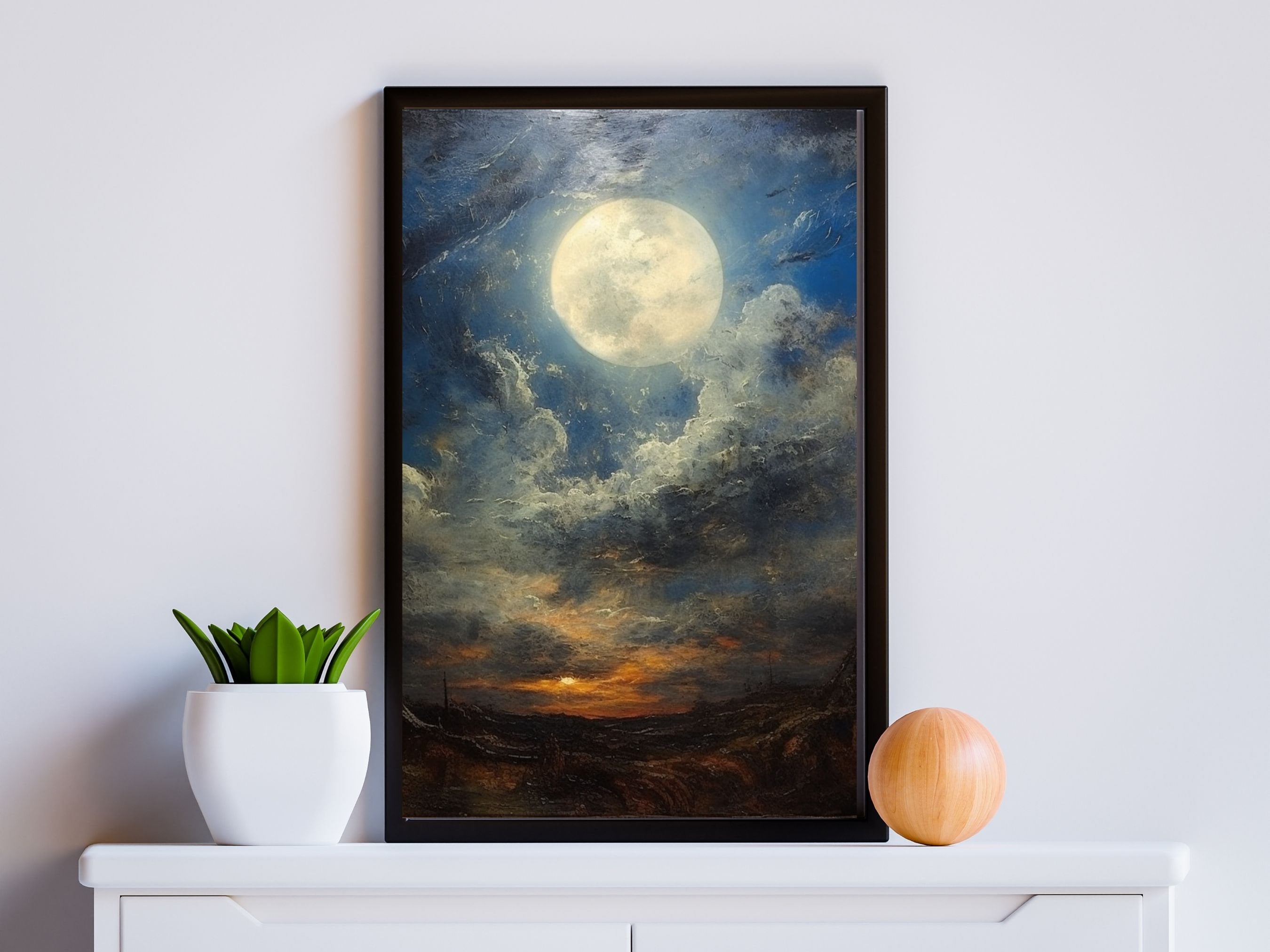 13 Vintage Full Moon Oil Painting Wall Art Bundle, Vintage Home Decor ...