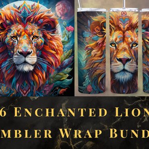 16 Majestuoso León Encantado Bosque Mágico 20oz Flaco Tumbler Wrap Bundle Diseño de Sublimación, Descarga Digital PNG, Envoltura de Vaso Recto