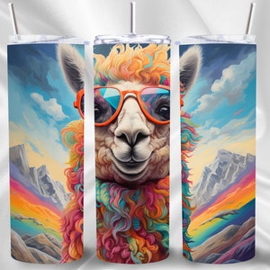 15 Rainbow Llama Tumbler Wrap Bundel, 20oz Skinny Tumbler Wrap Sublimatie PNG, Instant Download, Recht & Taps toelopend, Lama In Zonnebril