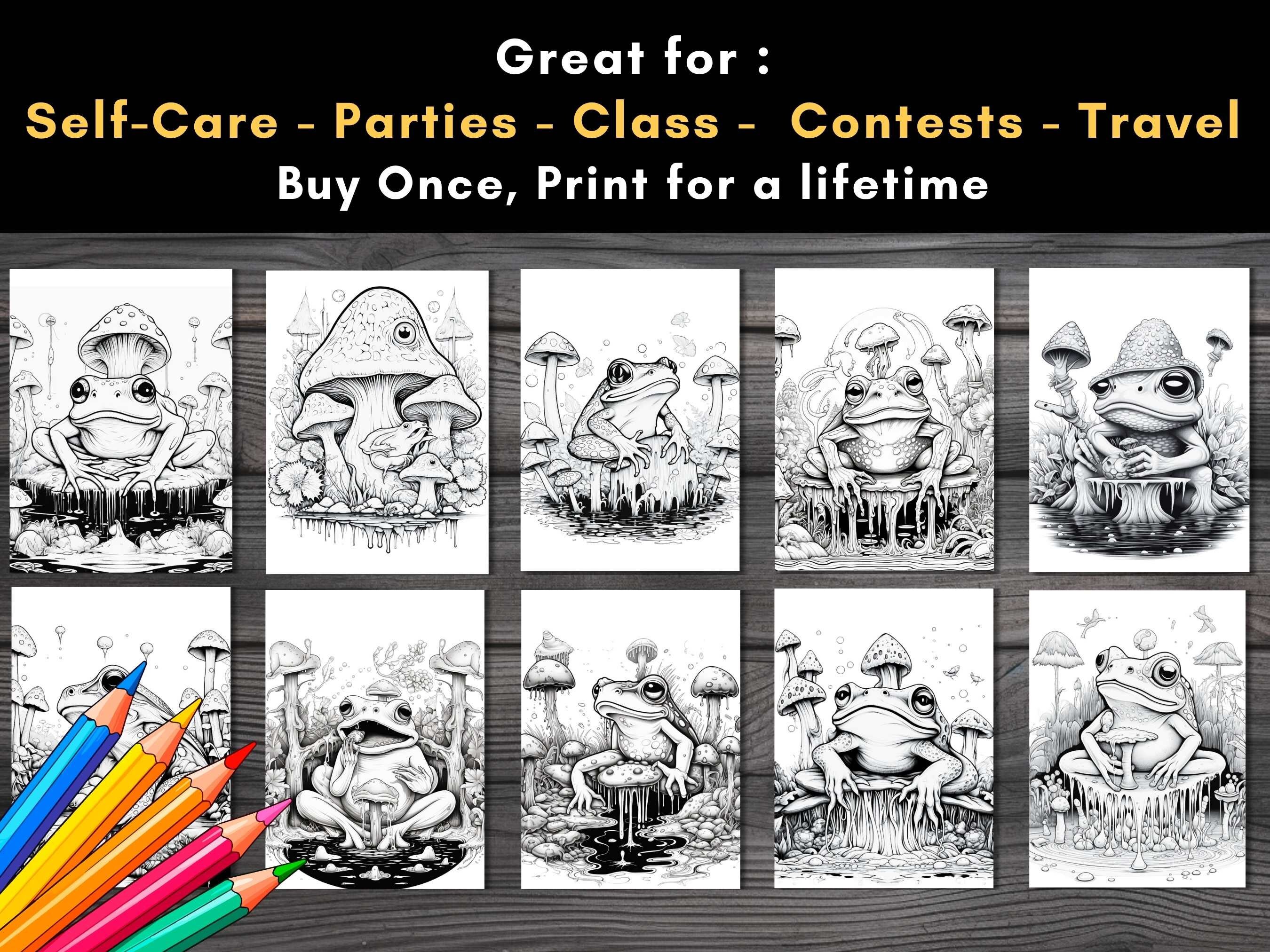 53 Trippy Frogs V2 Printable Coloring Book Pages Instant Download Fun