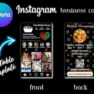 Mobile Dog Groomer Business Card, Instagram Influencer dog Business Owner, Editable Business Card Template, Digital Download, Doggy Daycare