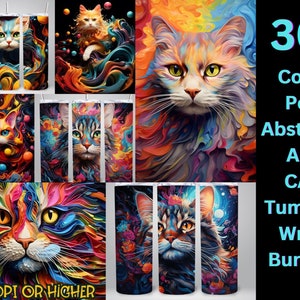 30 Rainbow Cats Color POP Abstract Tumbler Wrap Design Bundle, Kitty 20oz Skinny Straight Tapered Sublimation Design, PNG Digital Fall Gift