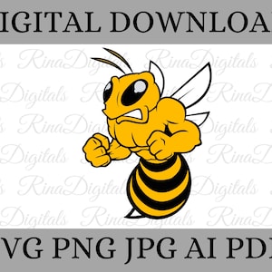 Hornet Bee Mascot SVG & JPEG Instant Download Digital Download File Cuttable, Sports, Wasp, Football, Basketball, Bumblebee, Digital Clipart