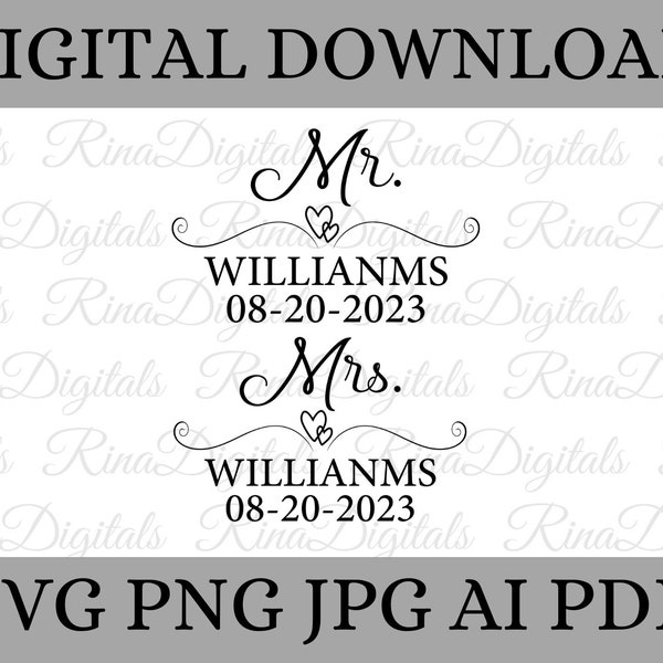 Mr. & Mrs. SVG, Wedding SVG, Wedding Glasses svg, Personalized Wedding svg, Custom Names svg,Personalized Mr. and Mrs. svg, Digital Clip art