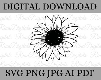 Tournesol SVG, PNG, EPS, Téléchargement instantané, Bundle de tournesols, Téléchargement numérique, Tournesol Clipart, Vecteur de tournesol, Fichier silhouette Cricut