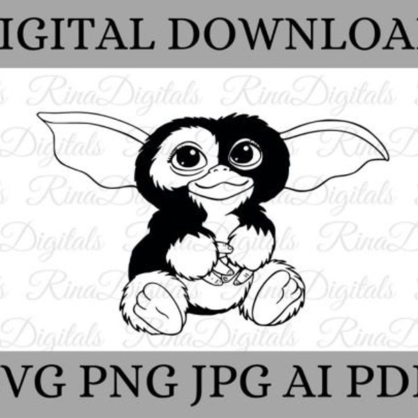 GIZMO svg png, Mugwai svg clipart. Gremlin svg,png,dxf,eps Gizmo portrait print cut cricut cameo silhouette digital download,wall decal, Png