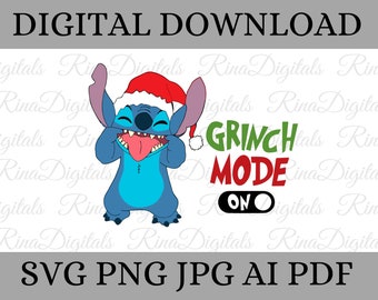 Santa Stitch Christmas Mode On Svg Png, Warstwowy Xmas Stitch Svg, Holiday Stitch Png, Pliki Svg dla Cricut, Natychmiastowe pobieranie, Plik do cięcia
