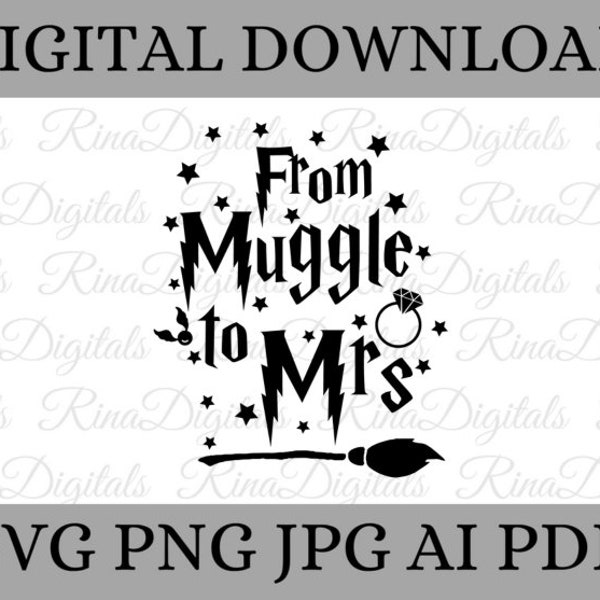 Von Muggle zu Mrs svg, HP Hochzeit svg, Braut Bachelorette svg, Hochzeit svg, Immer HP, silhouette, Vektordatei, digitale Clipart, digitales svg