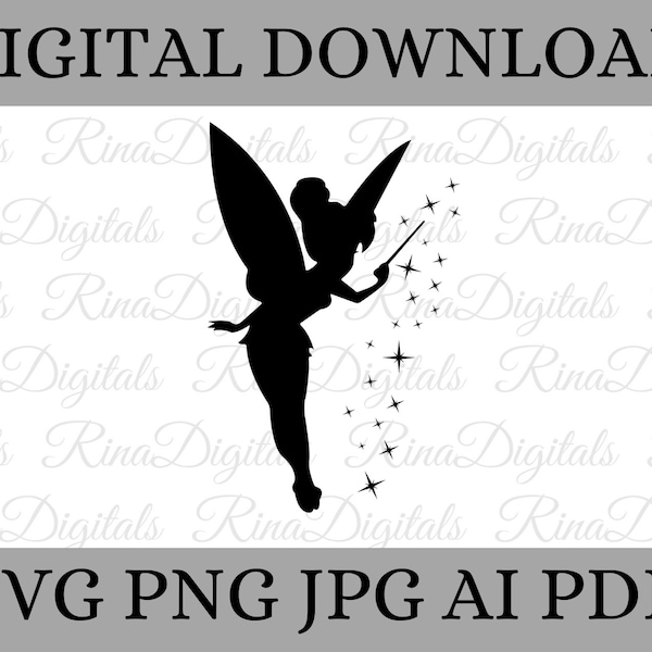 Tinker bell svg, Tinker Bell Clipart, Fairy Silhouette, Svg,png, clipart, cutting files for cricut silhouette, Digital download, Vector file