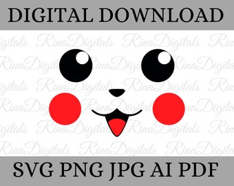 Pikachu cara svg, imágenes prediseñadas de videojuego, archivos png, imágenes prediseñadas, png imprimible, cara svg, ojos de pikachu, archivos cortados, archivo vectorial