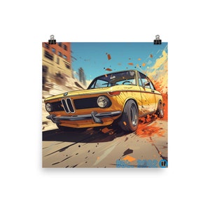 BMW 2002 Racing Poster | Vintage Car Wall Art | Classic BMW Street Art Print