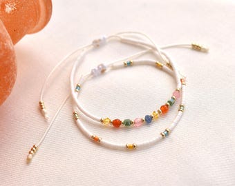 Adjustable Bracelet of Natural Stones, Crystal and Delicate Beads | Minimalist Boho Style