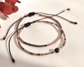 Minimalist bracelets | Lava stone and black spinel | Adjustable Miyuki beads | Handmade jewelry