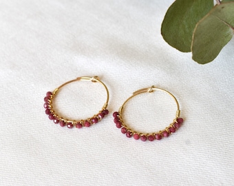 Silver hoop earrings with tulite mineral