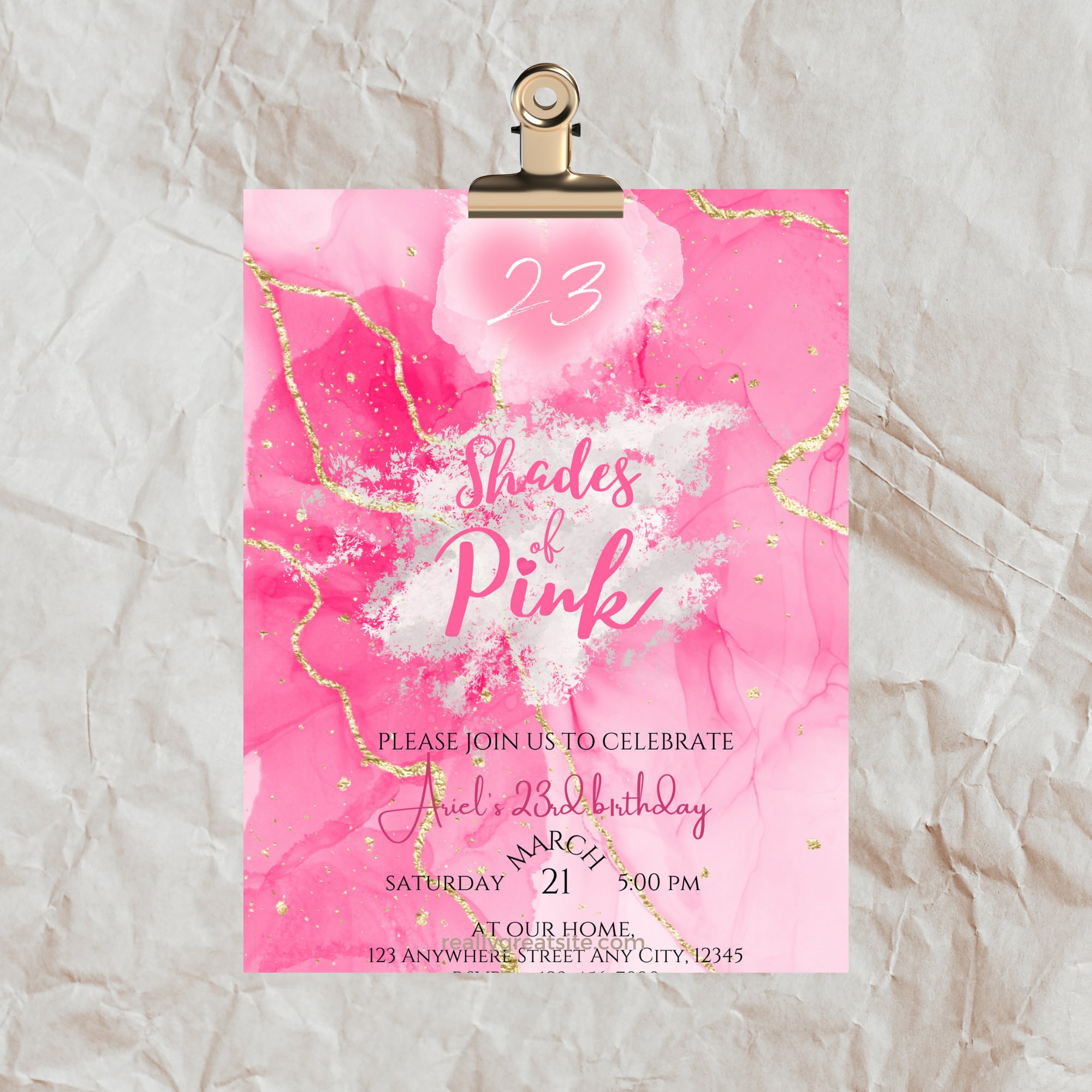 Shades Of Pink Birthday Invitation, Pink Birthday Party Invitation, Digital Pink Birthday Invitation, 23 Shades Of Pink Party Invitation