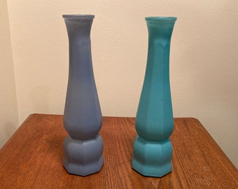 Pair of Bud Vases by Indiana Glass - Wedgewood Blue and Turquoise