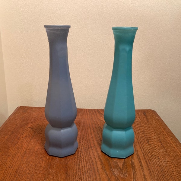 Pair of Bud Vases by Indiana Glass - Wedgewood Blue and Turquoise
