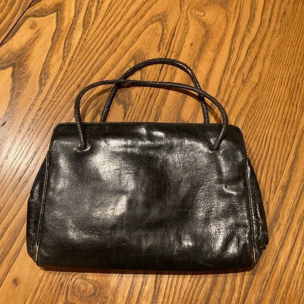 Vintage Black Leather Handbag/Purse