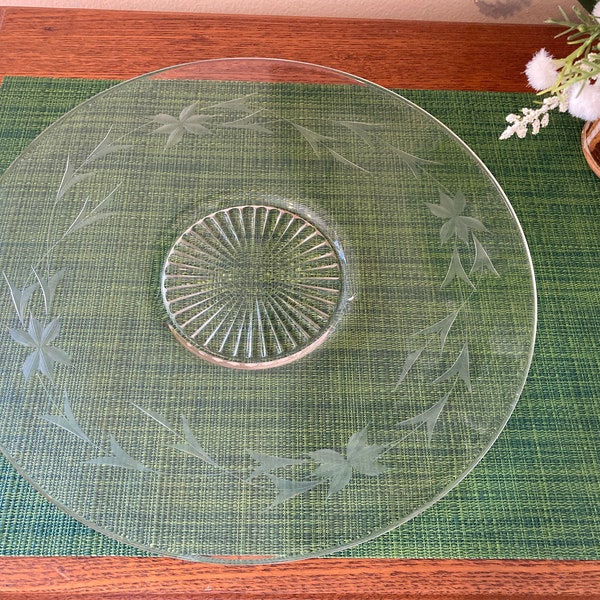 Vintage Etched Glass Plate/Platter