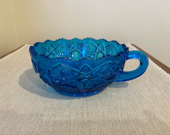 Vintage Blue Carnival Glass Bowl with Handle