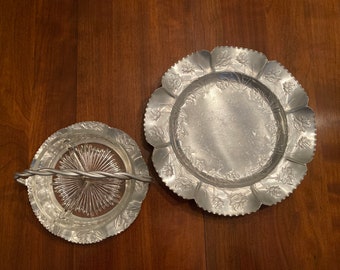 Two Piece Vintage Embossed Aluminum Serving Set