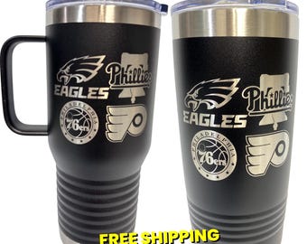 Bicchiere termico a doppia parete da 20 oz con scritta Philadelphia Sports Teams (monofacciale)
